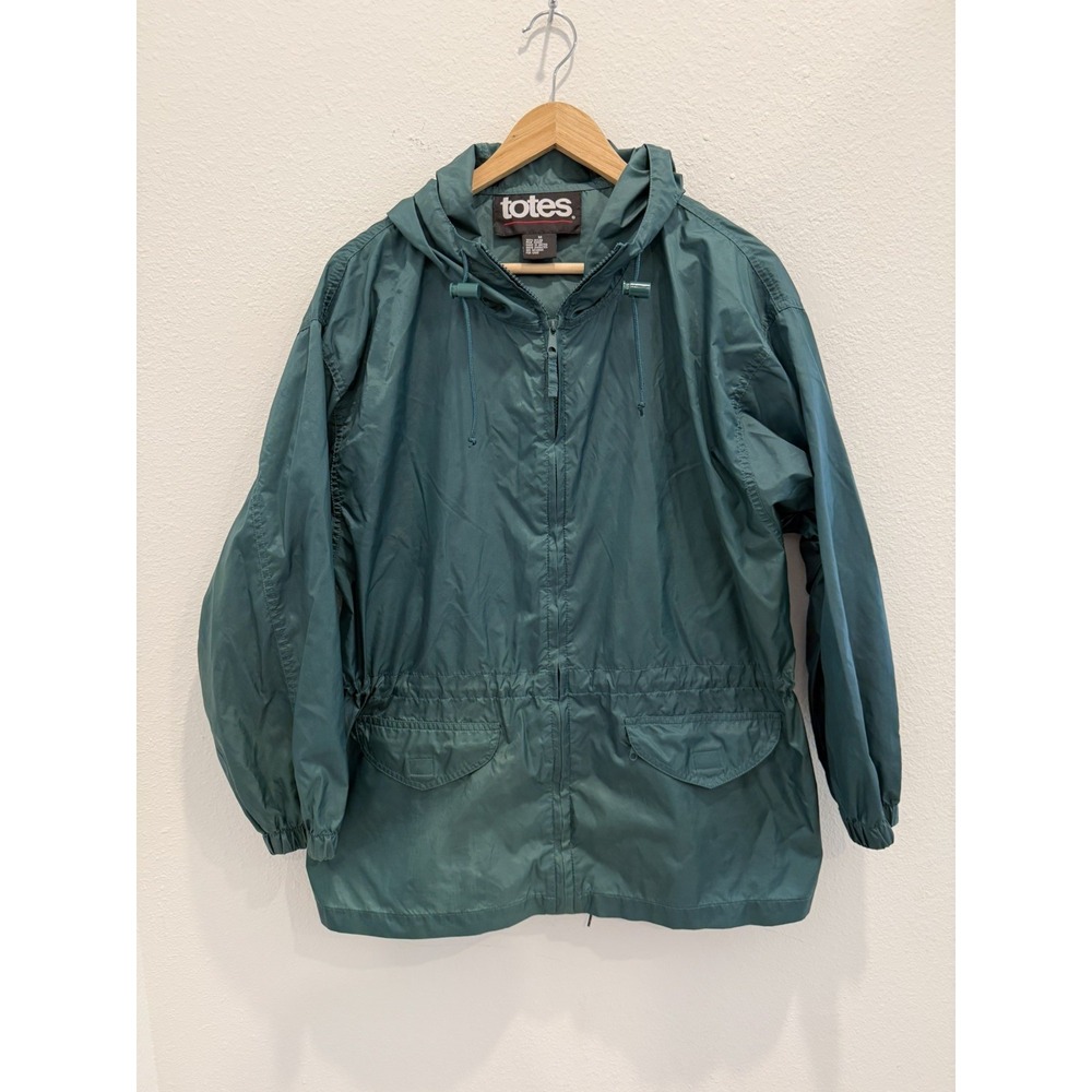 Totes Women's Medium‎ Teal Green Hooded Rain Jacket Windbreaker Water Resistant